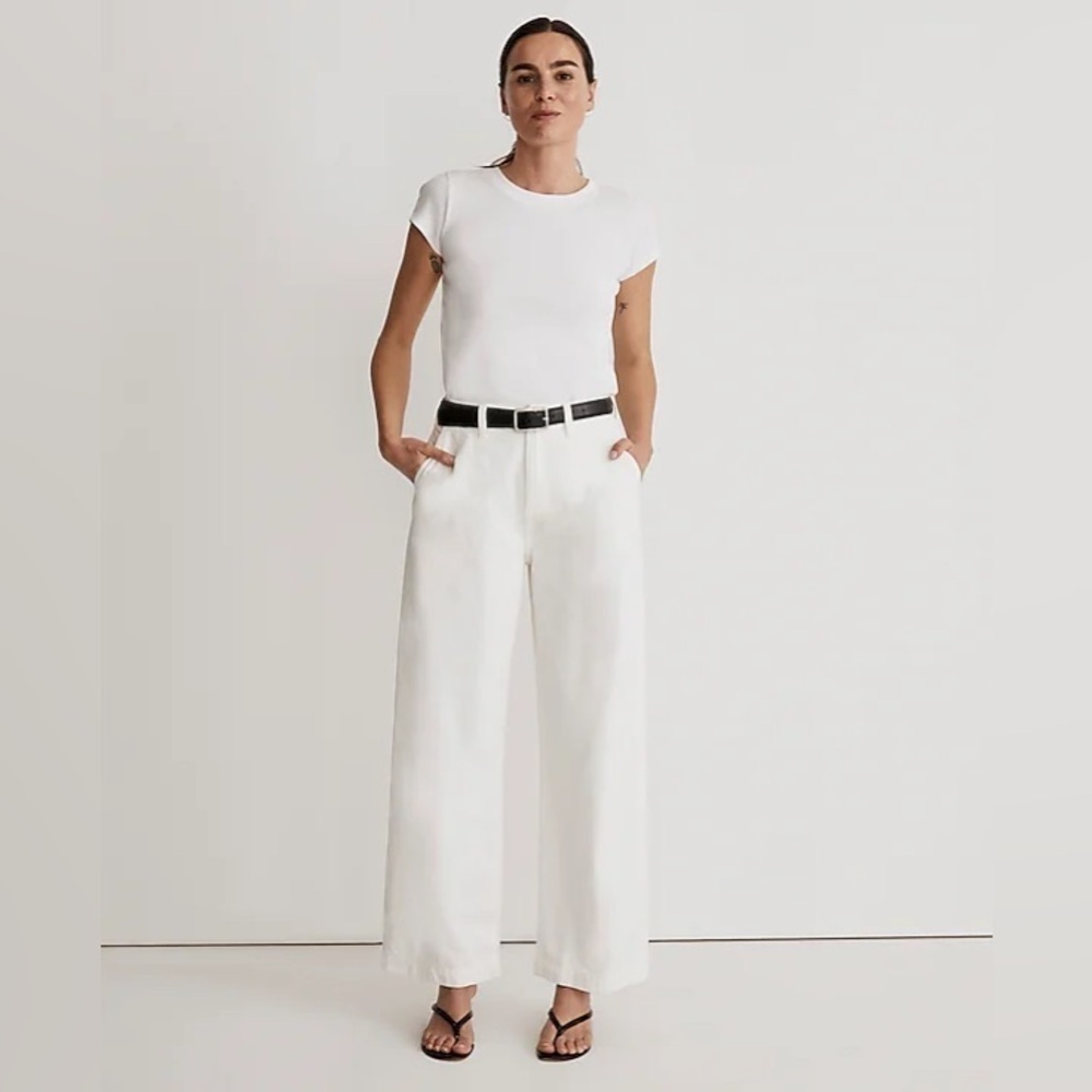 Madewell The Harlow Wide-Leg Jean in Tile White 33 NWT